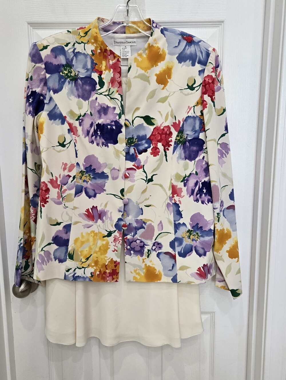 Drapers & Damon's Women's Vintage Silk 2 Piece Skirt Floral Blazer Set size 16